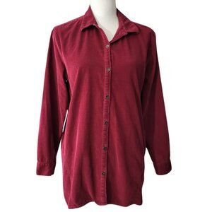 J JILL Corduroy Ruby Red Button Down 100% Cotton Shirt Women's M Petite